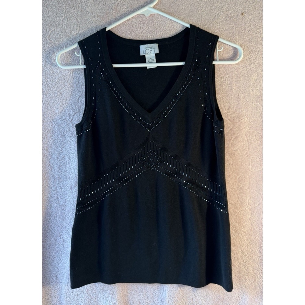 Ann‎ Taylor LOFT Black Sweater Tank Womens Medium Sleeveless V Neck Knit Top